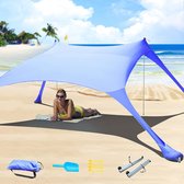 Strandtent Pop-up 2x2,1m UPF 50 Lycra zonnescherm Buiten Anti-wind zonnescherm met stabiliteitsstokken Achtertuin met stranddeken Koningsblauw