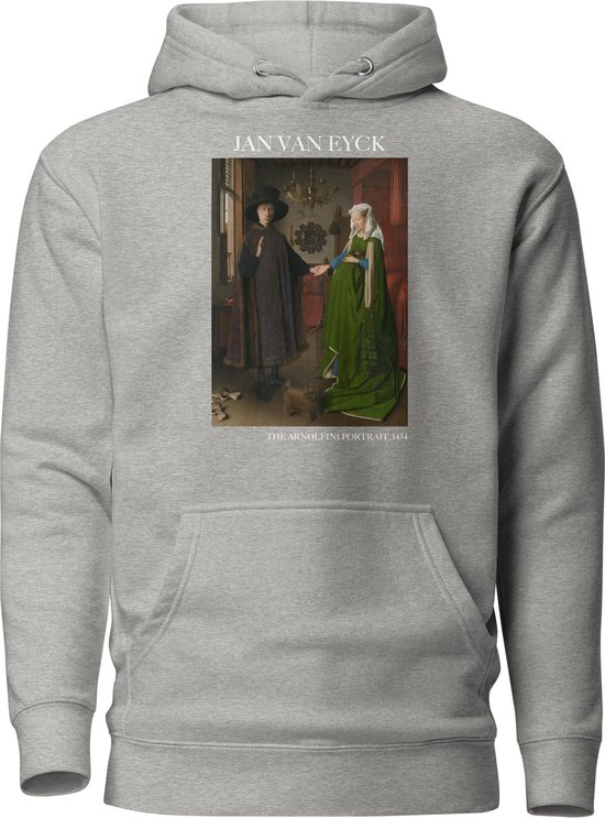 Jan van Eyck 'Het Arnolfini Portret' ("The Arnolfini Portrait") Beroemd Schilderij Hoodie | Unisex Premium Kunst Hoodie | Carbon Grey | M