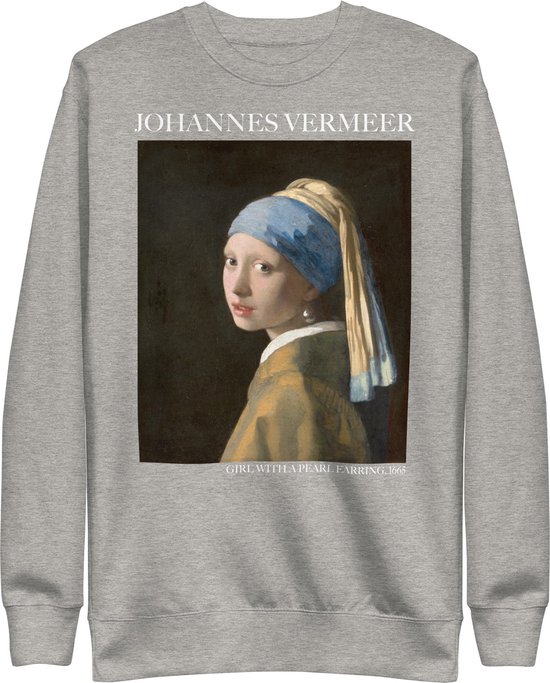 Johannes Vermeer 'Meisje met de Parel' ("Girl with a Pearl Earring") Beroemd Schilderij Sweatshirt | Unisex Premium Sweatshirt | Carbon Grijs | L