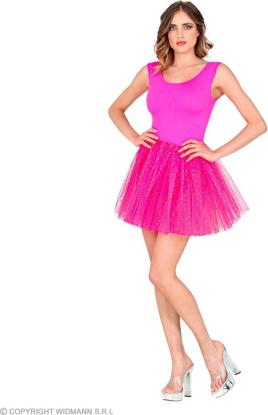 Widmann - Dans & Entertainment Kostuum - Opvallende Roze Sterren Tutu 40 Centimeter Roze Vrouw - Roze - One Size - Halloween - Verkleedkleding