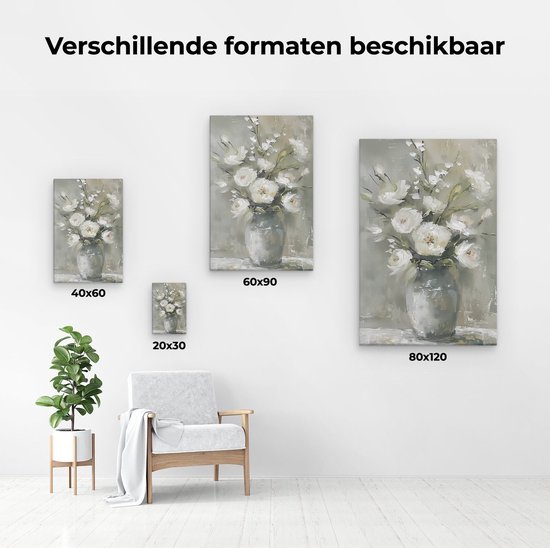Artaza Peinture sur toile Fleurs Witte dans un vase – 80 x 120 – Groot – Photo sur toile – Impression sur toile