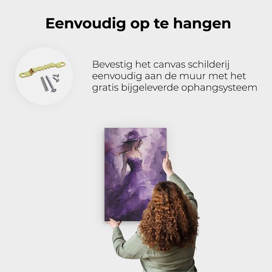 Artaza Tableau sur toile Femme dans une robe violette avec un chapeau - 40x60 - Décoration murale - Photo sur toile - Impression sur toile