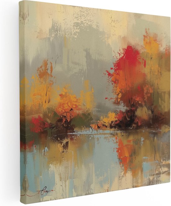Artaza Canvas Schilderij Kunstwerk van Herfstbomen bij een Rivier - 60x60 - Muurdecoratie - Foto Op Canvas - Canvas Print