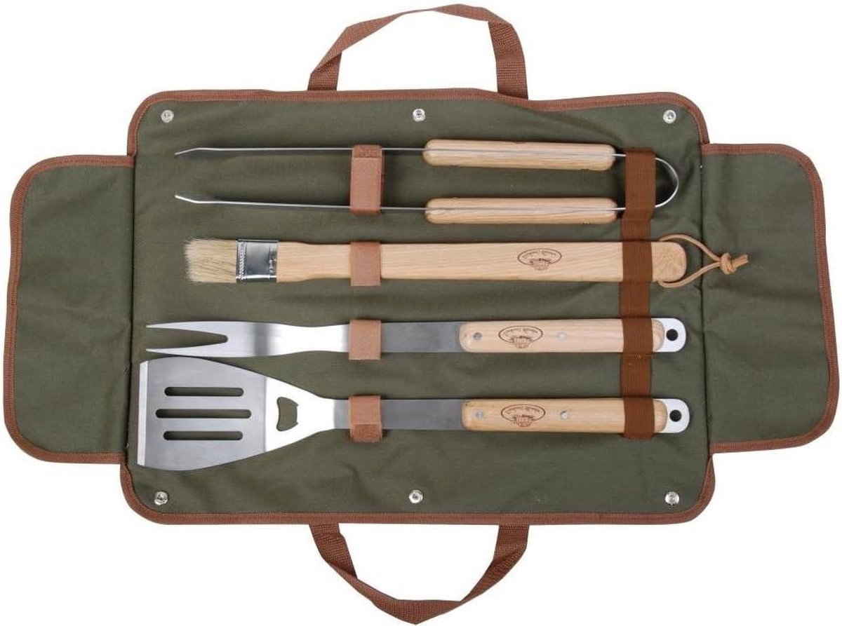 Grillbestek in de tas 4-delig: grillvork, grilltang, spatel, penseel barbecue set