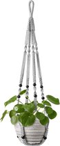 Macrame plantenhanger, bloemenhanger, voor buiten en binnen, hangende bloempotten met houten kralen, geen kwastjes, boho, balkondecoratie, 89 cm, grijs