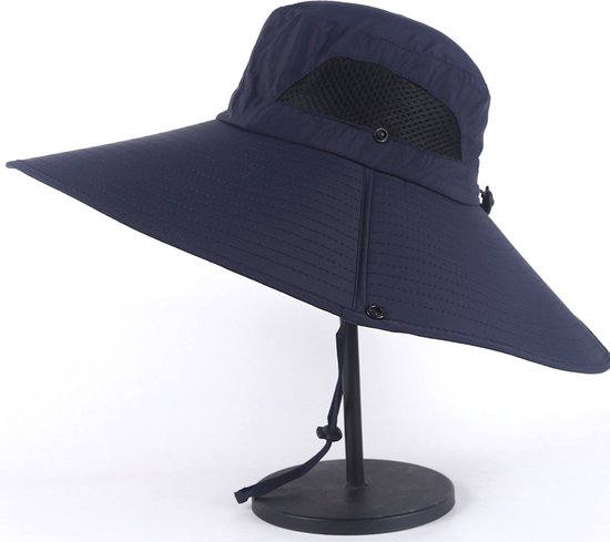 Brede rand zonnehoed voor mannen / vrouwen-zonnehoed-vissen hoed-UV-bescherming mannen Bucket Hats-vouwbare vissershoed-ademende Boonie hoed voor vissen, wandelen-marineblauw
