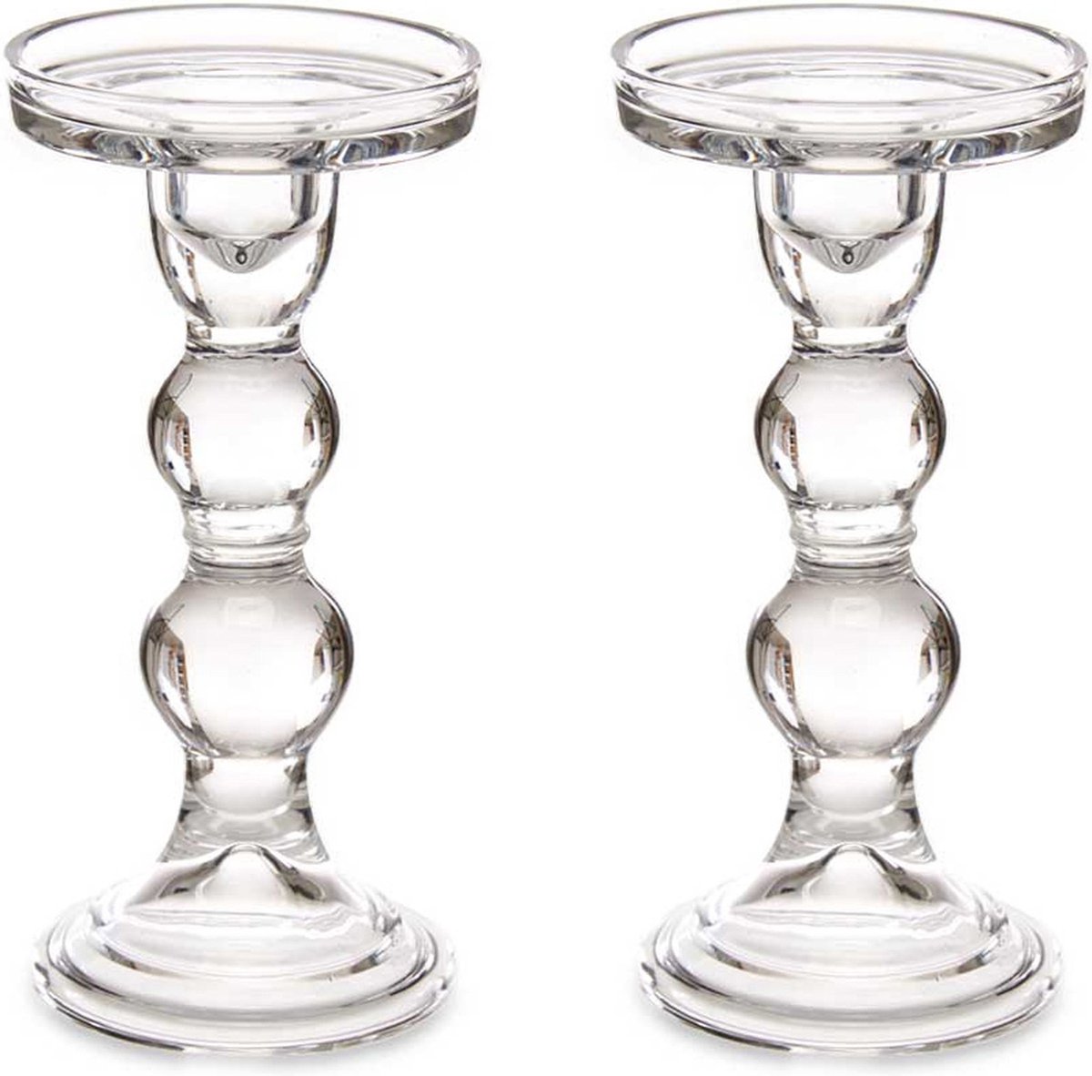 Giftdecor Kaarsen kandelaar van decoratief glas - 2x - voor stompkaarsen - D8.5 x H18 cm