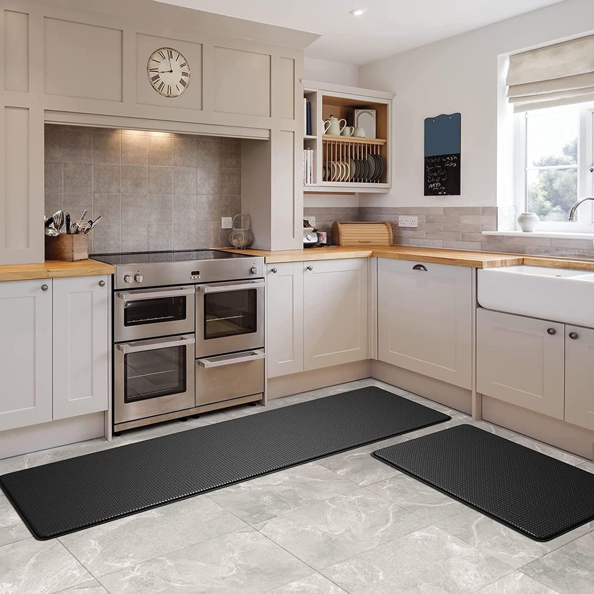Keukentapijt, 240 cm, damast beton, antislip, wasbaar, van vinyl, voor de keuken, antislip, voor de keuken, 100% Made in Italy