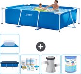 Intex Rechthoekig Frame Zwembad - 260 x 160 x 65 cm - Blauw - Inclusief Afdekzeil - Onderhoudspakket - Zwembadfilterpomp - Filter - Grondzeil