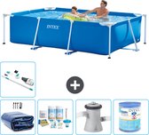Intex Rechthoekig Frame Zwembad - 260 x 160 x 65 cm - Blauw - Inclusief Solarzeil - Onderhoudspakket - Zwembadfilterpomp - Filter - Stofzuiger