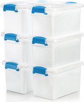 Set van 6 plastic opbergdozen, plastic opbergdoos van 6 liter met deksel, stapelbare afsluitbare dozen voor organisatie