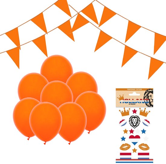 Oranje Versiering Oranje Slingers Vlaggenlijn Oranje Ballonnen EK WK Koningsdag Oranje Feestartikelen 107 Stuks Pakket