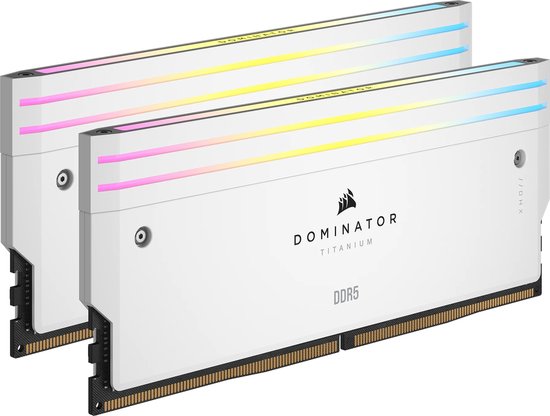 Corsair Dominator Titanium RGB White - Geheugen - DDR5 - 64 GB: 2 x 32 GB - 288-PIN - 6600 MHz / PC5-52800 - CL32 - 1.4V - On-die ECC - XMP 3.0 - AMD EXPO - Extreme OC PMIC - Intel 700 Series 13th Gen - wit