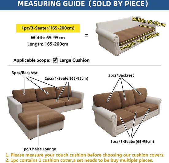 Eismodra Sofabezug, Sofa Overtrek 3 Zitters, Stretch Zitkussenbezug, Couch Overtrek, Sofabeschermer, Elastische Hoes, Cover voor L-vorm, Donkergrijs, Lengte 95-65 cm (1 stuk