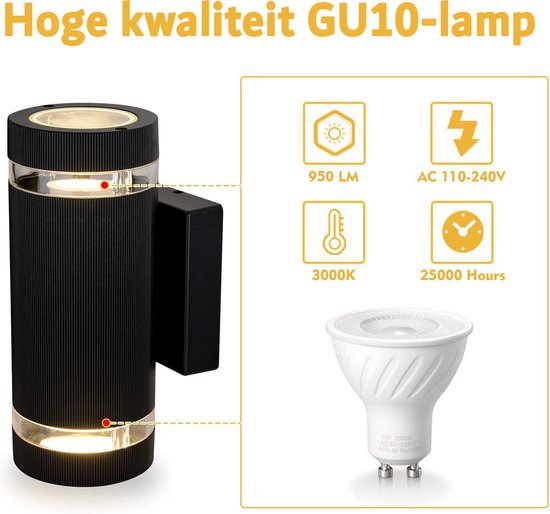 2 x wandlamp binnen / buiten modern up down ontwerp 6 W led wandlamp aluminium 3000 K warm wit waterdicht ip65 buitenverlichting voor slaapkamer, huis, h | NL