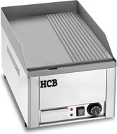 HCB® - Professionele Horeca Bakplaat - 1/2 geribbeld - 230V - RVS / INOX - Electrisch Grill apparaat - 36x46x31 cm (BxDxH) - 15.7 kg