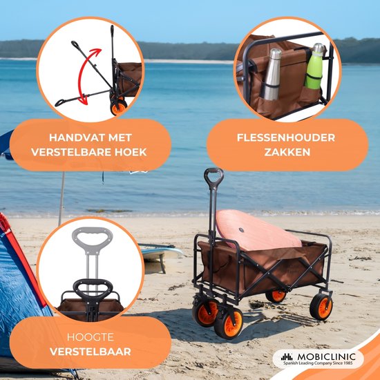 Mobiclinic Duna Pro Plus - Bolderkar Opvouwbaar Luchtbanden - Opvouwbaar - Strandtuintransportwagen - XL inhoud (10O L) - 100x58x60cm - Tot 100 kg draagvermogen - Brede 360º Wielen - Rood van Mobiclinic — afbeelding 5