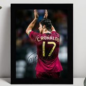 Autographe encadré Cristiano Ronaldo CR7 – 15 x 10 cm dans un cadre Zwart Classique – Signature imprimée – Real Madrid – Juventus – Legend du football – Voetbal – Manchester United FC – Al Nassr – Portugal
