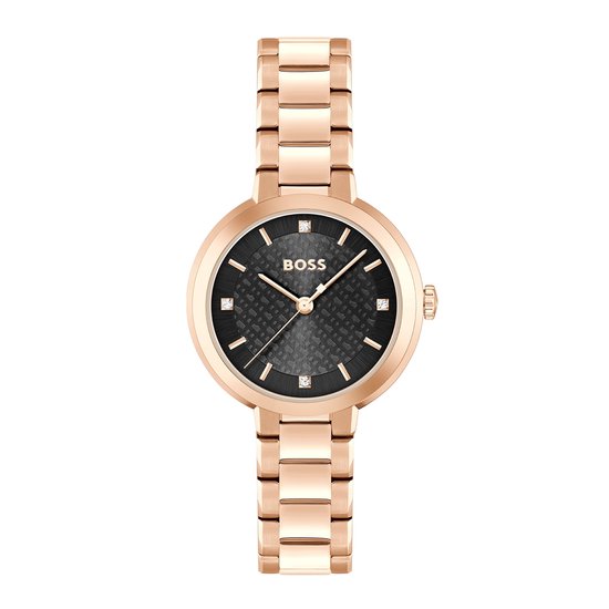 BOSS HB1502760 SENA Dames Horloge - Mineraalglas - Staal - Rosé goudkleurig - 34 mm breed - Quartz - Vouw/Vlindersluiting - 3 ATM (spatwater)