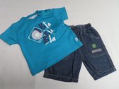 Ensemble - Jongens - T shirt in blauw + jeans shortje - 3 maand 62