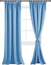 Gordijn met plooiband, verduisteringsgordijnen met ringen, 2 stuks, warmte-isolerend, thermogordijn voor slaapkamer, woonkamer, lichtblauw, 245 x 140 cm (hoogte x breedte)