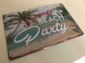 Summer Beach Party Bord - Metalen Bord - 30x20 cm - Met 4 Gaatjes In De Hoeken