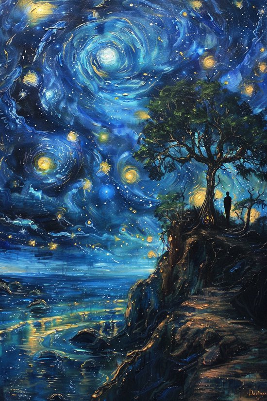 Vincent van Gogh Geinspireerd Poster - Starry Night - Ster - Avond - Nacht - Sterren en Maan - posters - formaat 60x90cm - 457