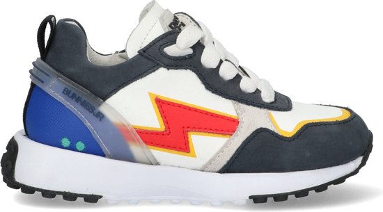 BunniesJR 224351-529 Jongens Lage Sneakers - Blauw/Wit/Rood - Leer - Veters