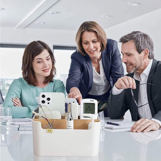 Bureau-organizer, 5 vakken, houten bureau-opbergdoos, multifunctionele uitneembare bureau-organizer, bureau-organizer, afstandsbediening, voor cosmetica, pennen, brillen (wit Bureau-organizer, 5 vakken, houten bureau-opbergdoos, multifunctionele uitneembare bureau-organizer, bureau-organizer, afstandsbediening, voor cosmetica, pennen, brillen (wit