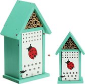 Navaris lieveheersbeestjes huisje en bijenhotel - Kleurrijk ontwerp - Voor jonge en oude lieveheersbeestjes - Lieveheersbeestjeshotel - Wit met blauw