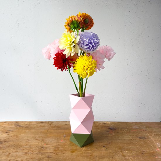 Origami Vaas Bos Groen & Perzik Pastel L - 3D geprinte vaas