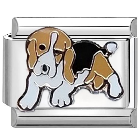 Quiges - Schakel - Bedel - 9mm - charms - Beagle hond - Geschikt voor - Nomination- armband - Schakelarmband - italy bedels armband