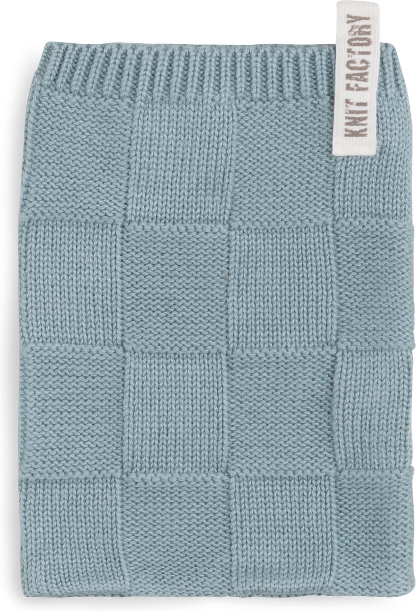 Knit Factory Gebreide Washandje Ivy - Washand - Stone Green - Groen - 12x24 cm - Katoen