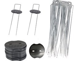 40 grondankers, verzinkt, U-vormige tuinharingen, haringen van verzinkt staal met 40 kunststof afdichtingen, tuingrondankers set voor hek, camping, vogelbeschermingsnet (15 x 4 cm, φ2,1 mm)