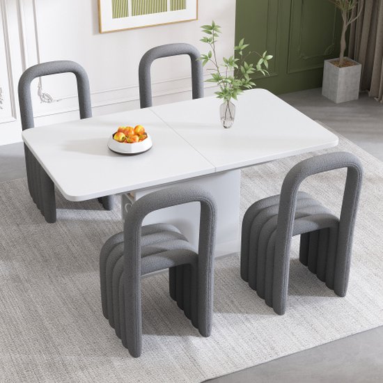 Eetkamerstoel Bouclé - Beige - Metalen Onderstel - Stoel Ellis - Giga