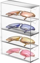 Acryl zonnebril organizer, 4 laden doorzichtige brillen opbergdoos stapelbare vitrine zonnebrilhouder