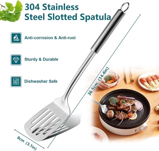 Slotted Spatula (14.4 Inch), Stainless Steel Slotted Spatula, Metal Slotted Spatula, Slotted Turner, Wok Slotted Turner Spatula for Home,