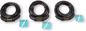Set van 3 Cijferslot Fiets - Code Kabelsloten voor Electrische Fietsen - Kunststof en Rubber - 180cm x 10mm - Zwarte Fietsaccessoires
