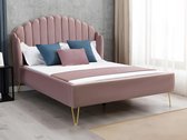 Bed met glooiend hoofdeinde - 140 x 190 cm - Fluweel - Oud roze - SAGALI L 158 cm x H 126 cm x D 203 cm
