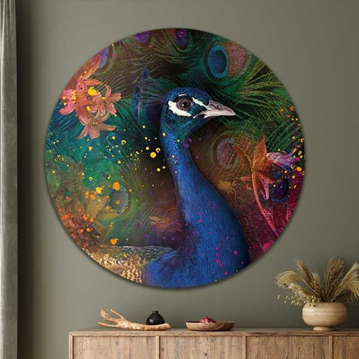 Muurcirkel - Peacock colour edition - Wallz | Forex | Ø 80cm | Inclusief ophangsysteem