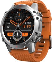 WizBay Premium Select™ Sport Smartwatch 1.45inch TFT - Bluetooth Call - Magnetic Laden - Dynamic Hart Monitor - O2 en Bloeddrukmeter - Multiple Sport Modi - Message - Allu Mat Zilver Case - Oranje TPU Band - Gratis Grijs TPU Band