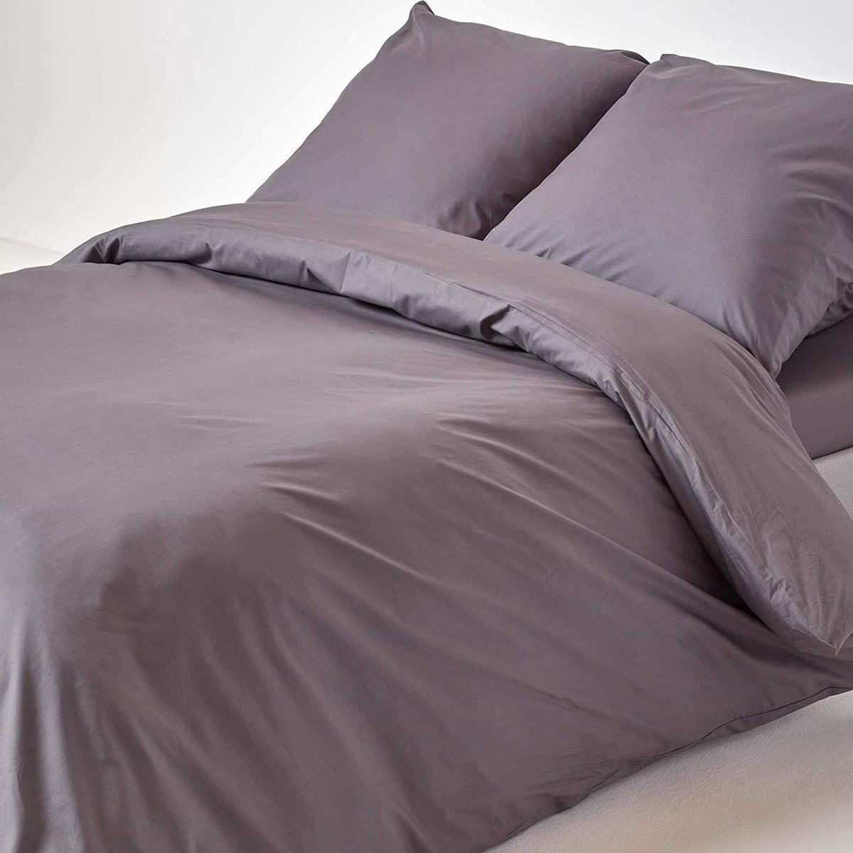 Homescapes Dekbedovertrek 150x200 cm Eenpersoons – Donkergrijs – 100% Egyptisch Perkal Katoen – 200 TC – Inclusief Kussensloop