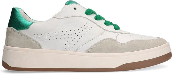 Sacha - Dames - Witte leren sneakers met groene details - Maat 42