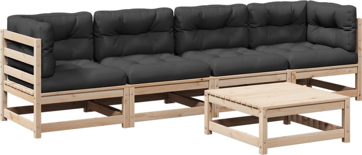 VidaXL 5-delige Loungeset met kussens massief grenenhout
