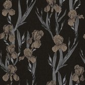 Bloemen behang Profhome 375261-GU vliesbehang glad met bloemen patroon mat zwart grijs bruin 5,33 m2