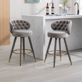 Sweiko 2 ensembles de tabourets de bar rotatifs à 360° en velours, chaises de salle à manger, design rivets, pieds en bois, maison/îlot de cuisine/bar de petit-déjeuner/restaurant