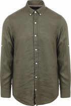Convient - Chemise Lin Vert Olive - Homme - Taille L - Coupe Regular