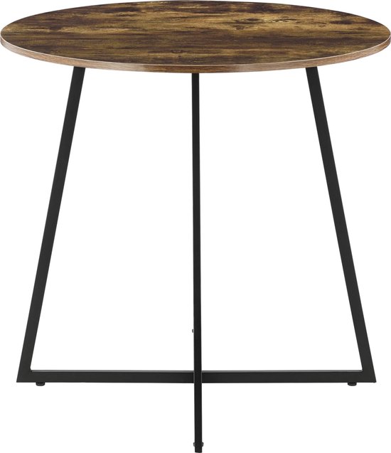 In And OutdoorMatch Eettafel Lauryn - Rond - 78x80 cm - Zwart en Houtkleurig - MDF en Staal - Modern Design