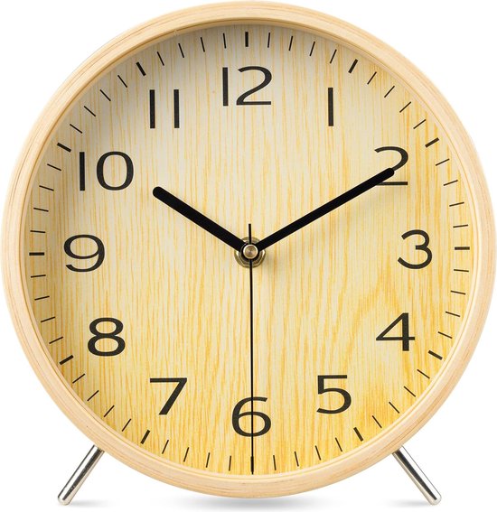 Navaris analoge klassieke houten wekker - Retro tafelklok met alarm, sluimerfunctie en