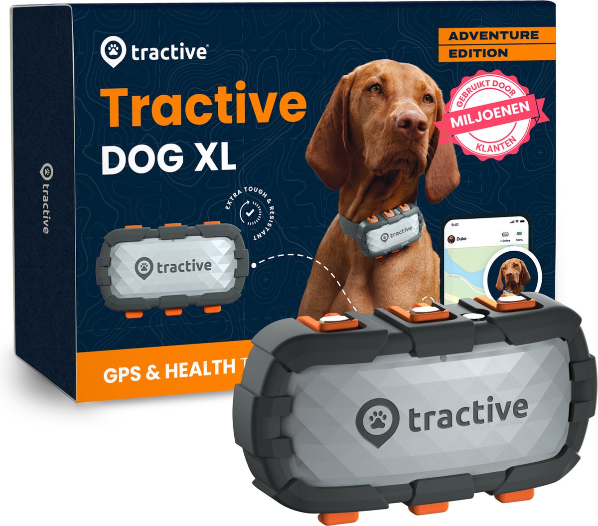 Tractive DOG XL Adventure - Gps hondenhalsband en gezondheidstracker - Grijs - Tractive